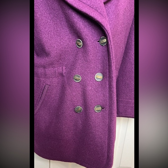 GEIGER Pea Coat Austria Boiled Wool Double Breasted Plum Purple Collar Winter - Picture 4 of 6